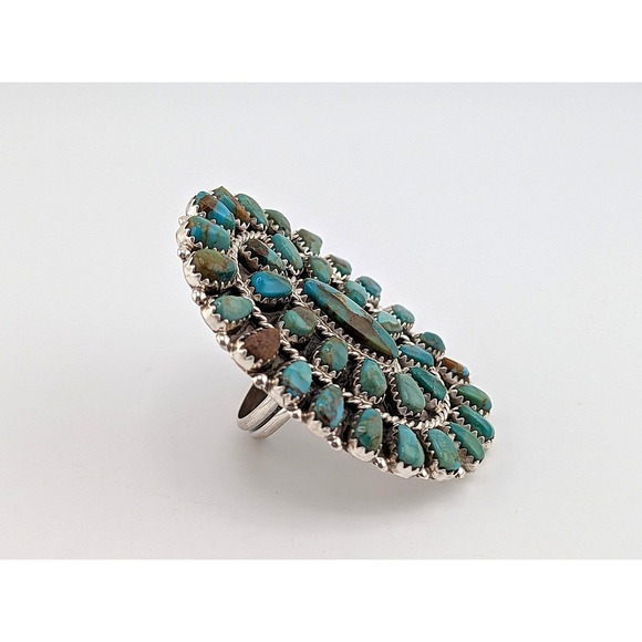 Handcrafted Navajo Cluster Ring Size 7 3/4 Women's Signed Boho Jewelry ** - Picture 7 of 10